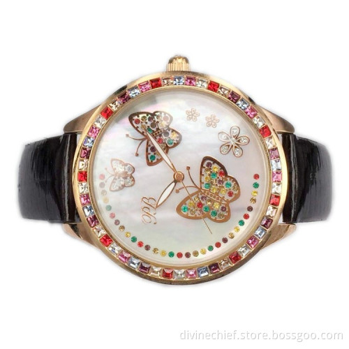 Nice CNC Inlaid Stones Fashion M.O.P Dial Lady Watch Water Resistance Wrist Watch